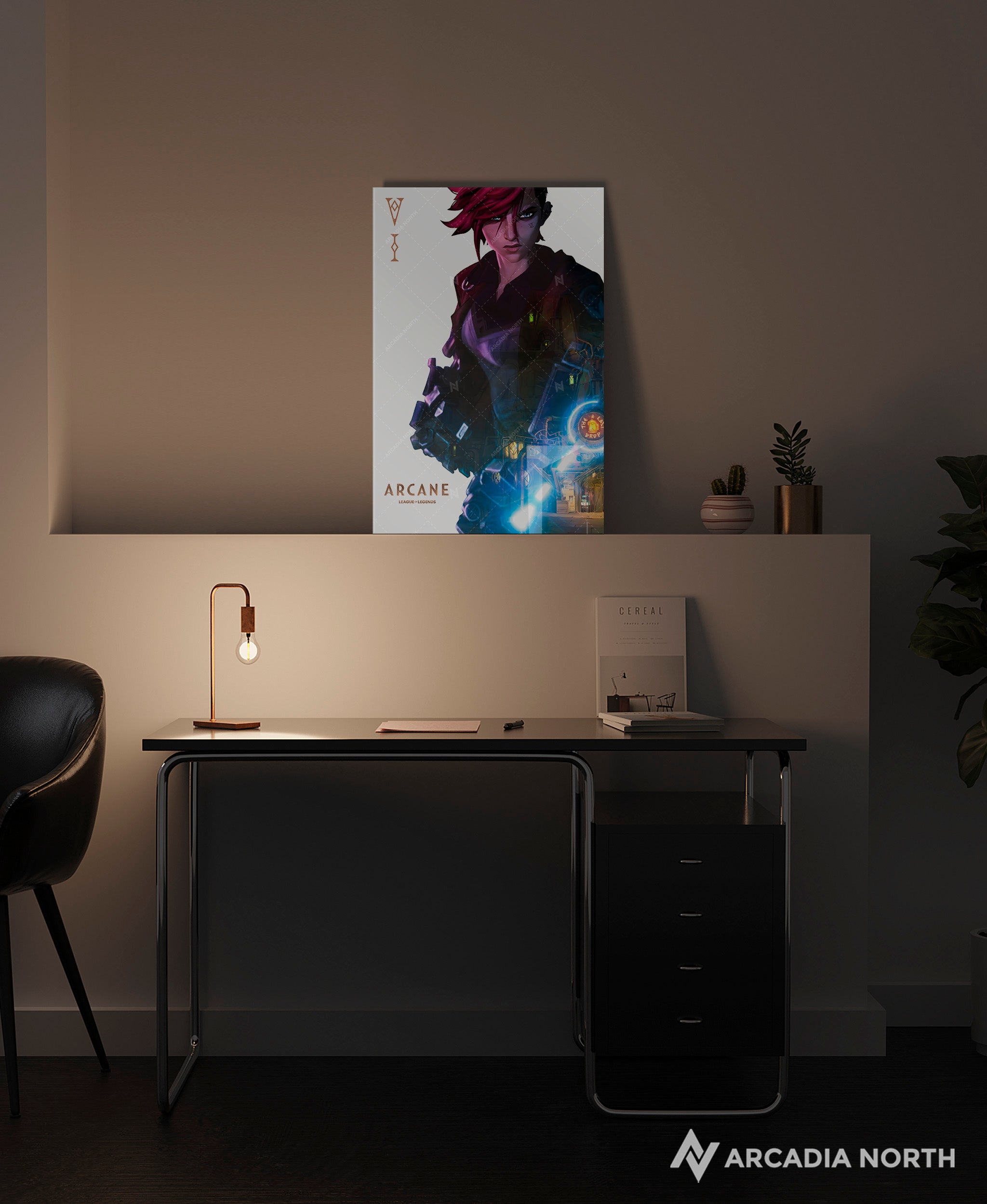 Arcane League of Legends gaming acrylic poster by Arcadia North. Vi promotional poster. Acrylic wall art printed on acrylic.