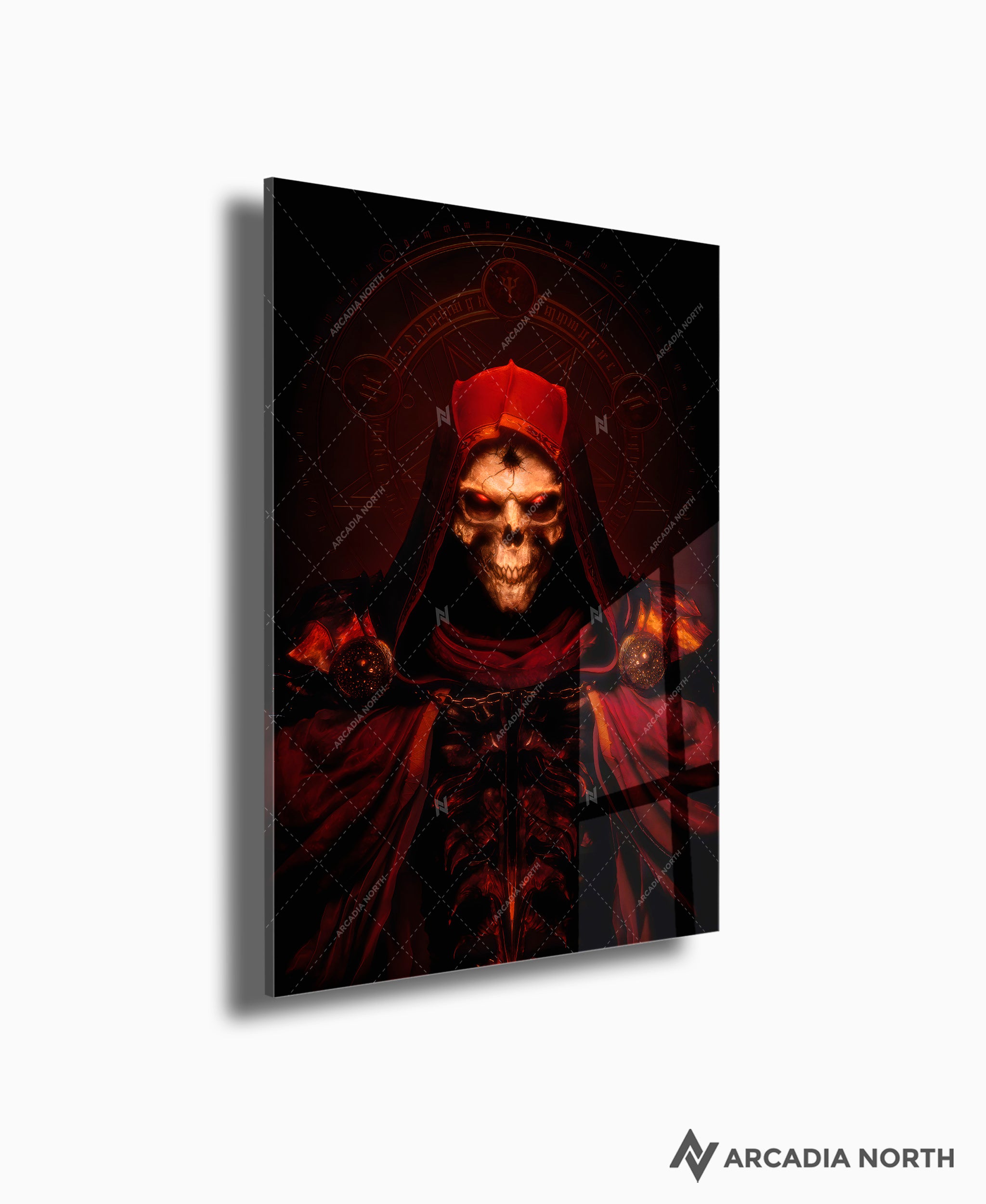 Diablo 2 gaming acrylic poster by Arcadia North. Diablo 2: Resurrected textless key art of the Dark Wanderer. Acrylic wall art printed on acrylic.