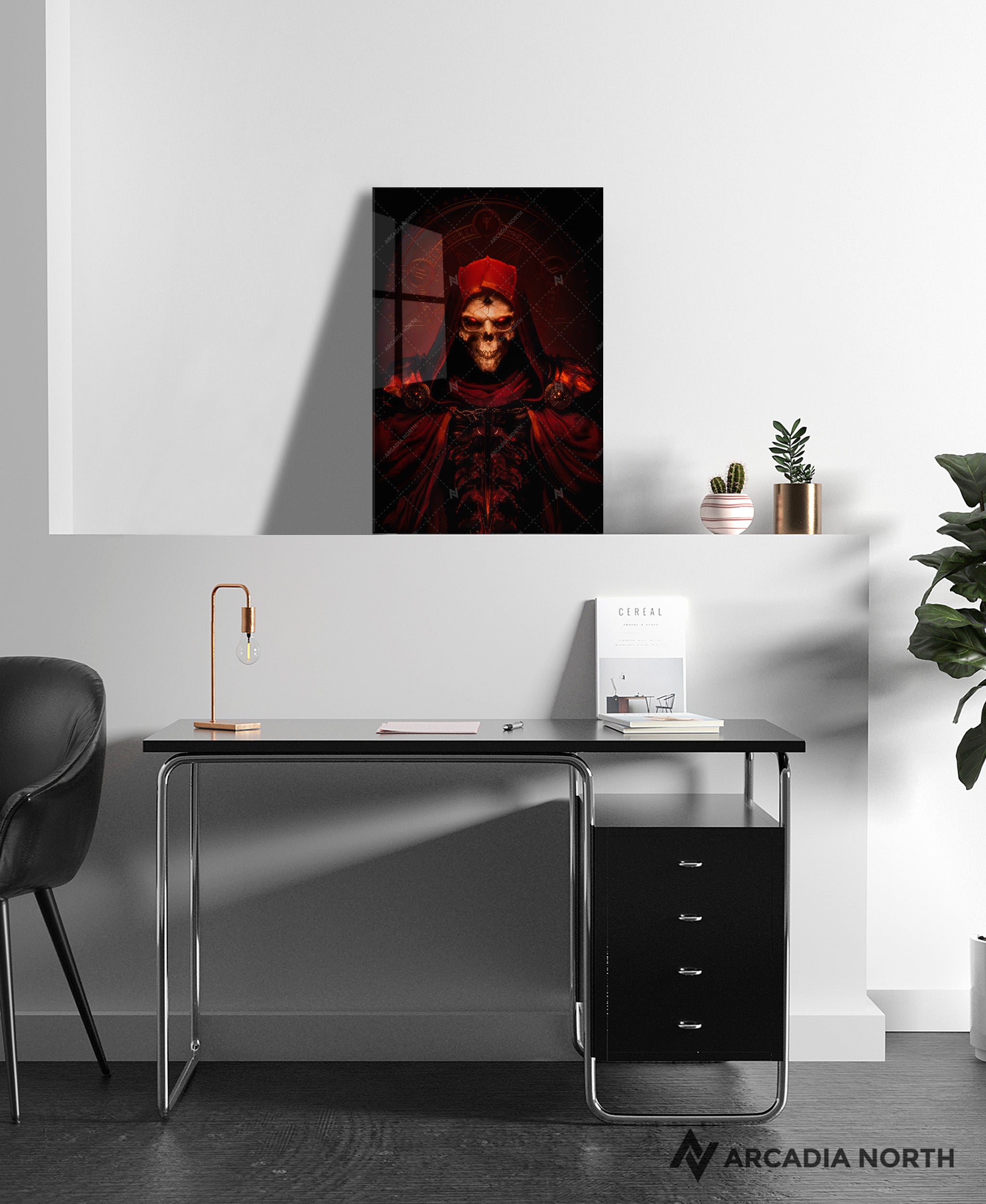 Diablo 2 gaming acrylic poster by Arcadia North. Diablo 2: Resurrected textless key art of the Dark Wanderer. Acrylic wall art printed on acrylic.