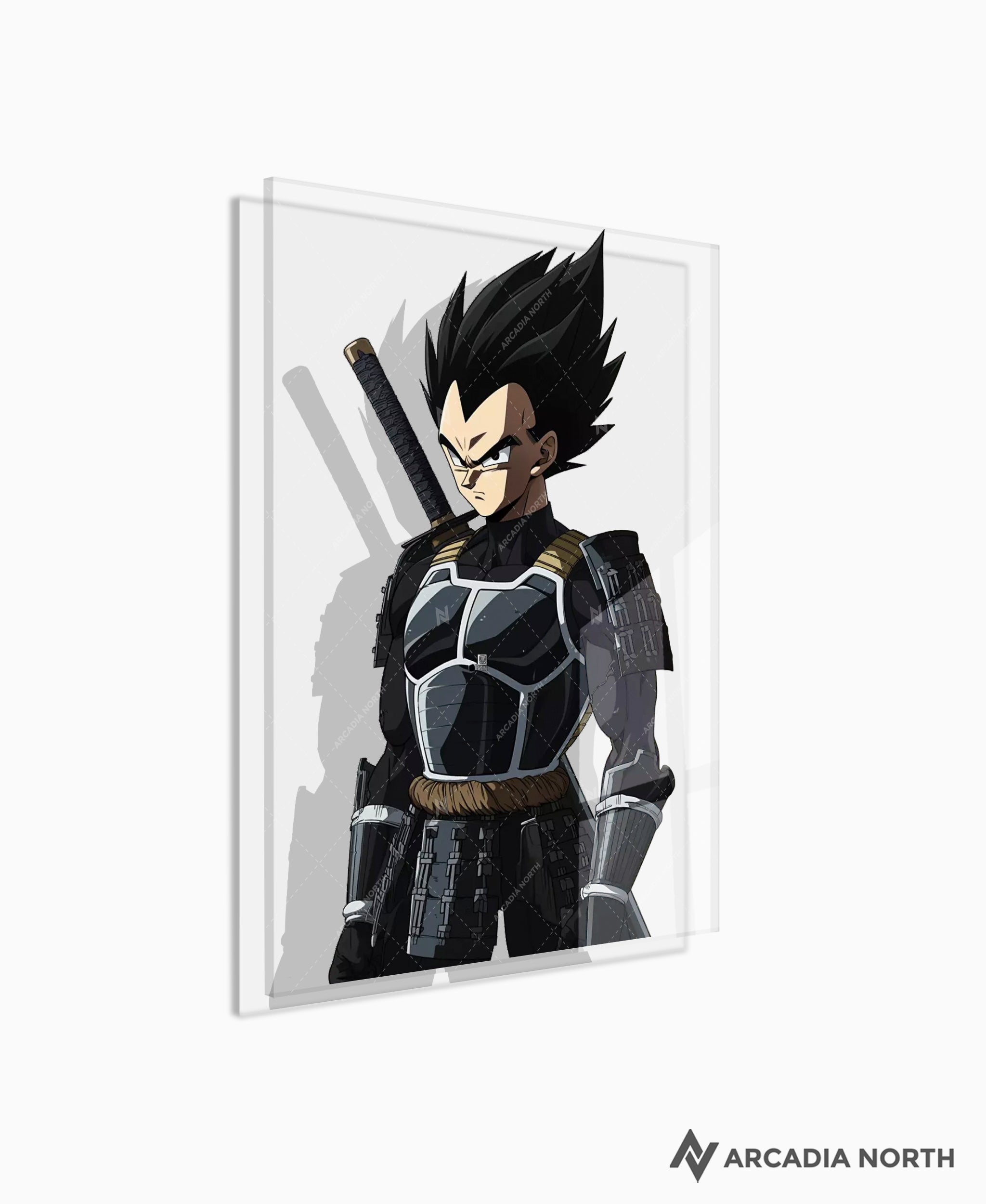 Dragon Ball anime acrylic poster by Arcadia North. Featuring Vegeta as a samurai on a transparent background.