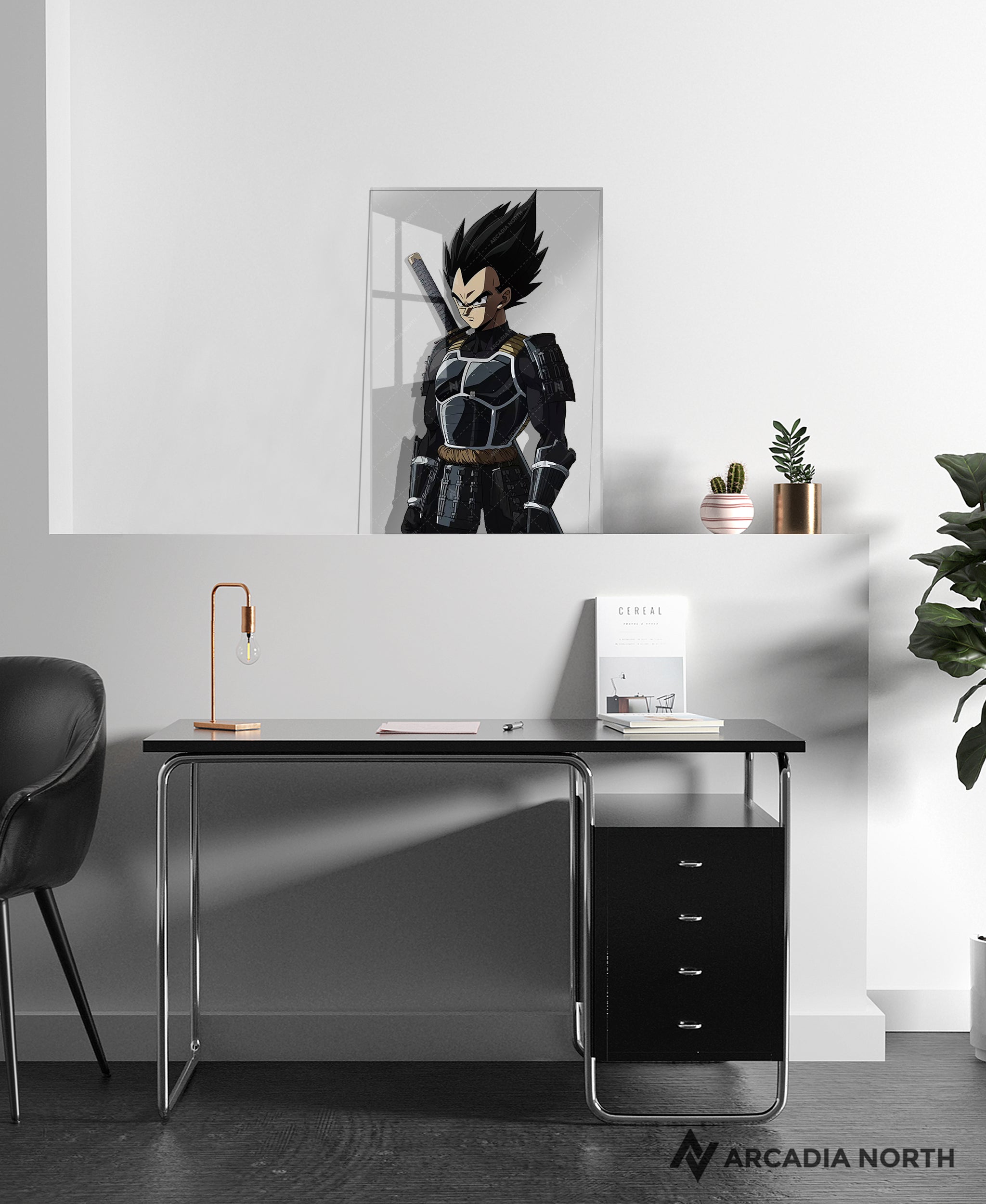 Dragon Ball anime acrylic poster by Arcadia North. Featuring Vegeta as a samurai on a transparent background.