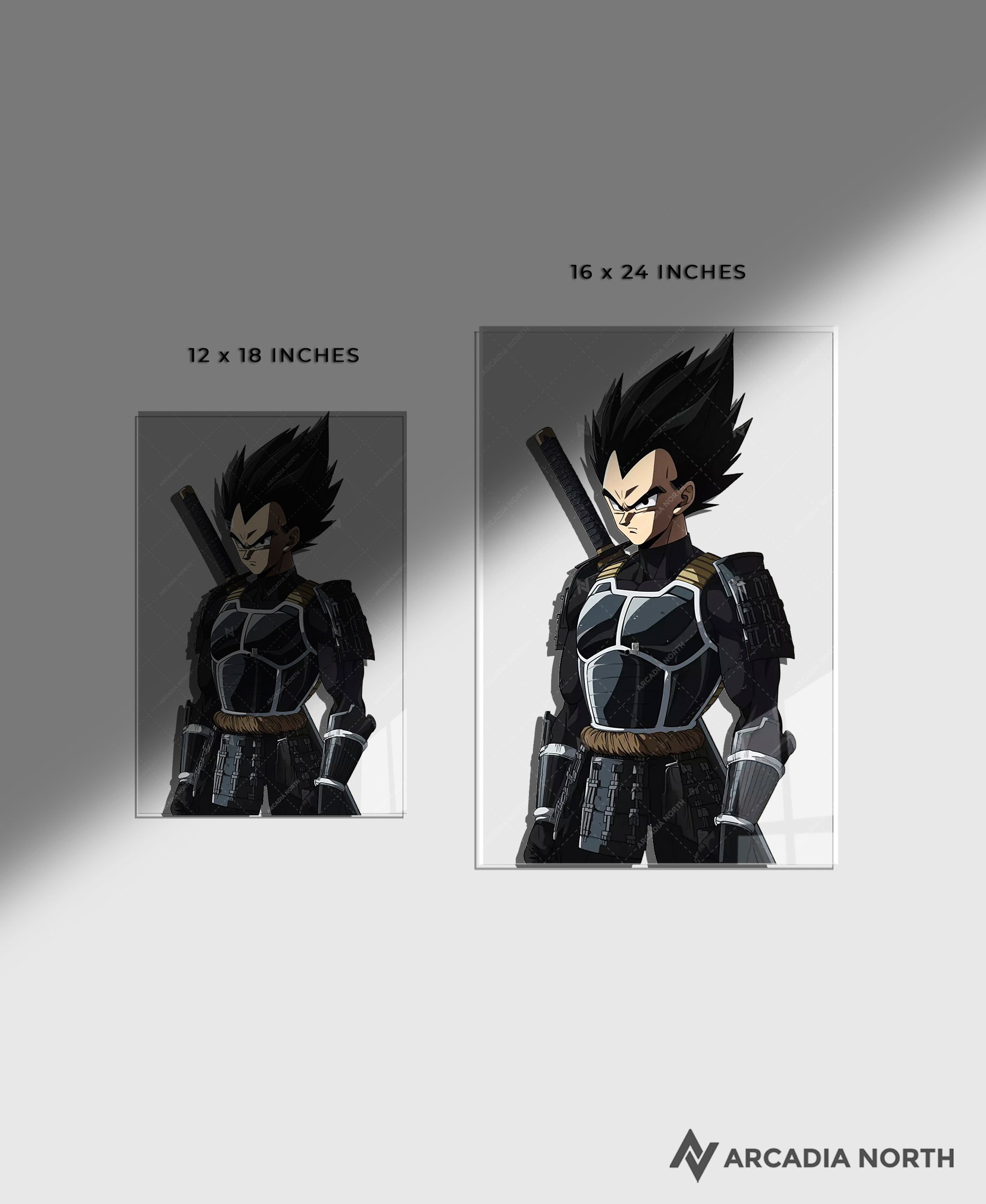 Dragon Ball anime acrylic poster by Arcadia North. Featuring Vegeta as a samurai on a transparent background.