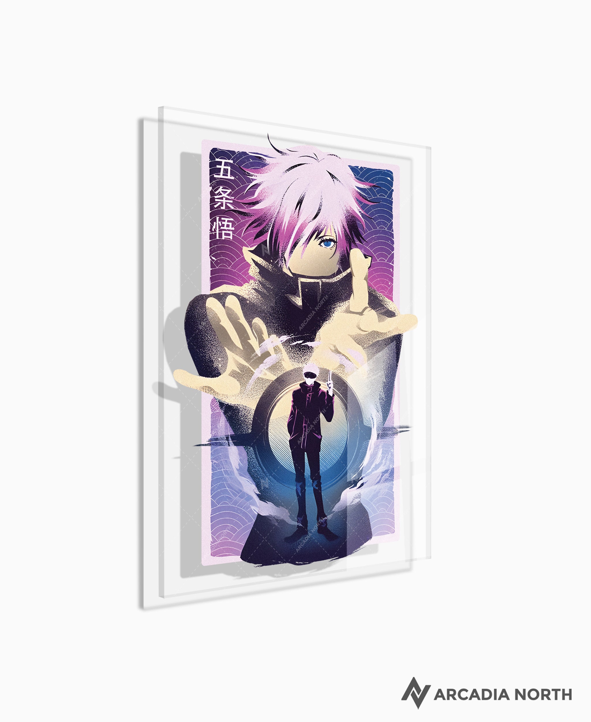 Jujutsu Kaisen anime acrylic poster by Arcadia North. Featuring Gojo Satoru Infinite Void. Transparent background.