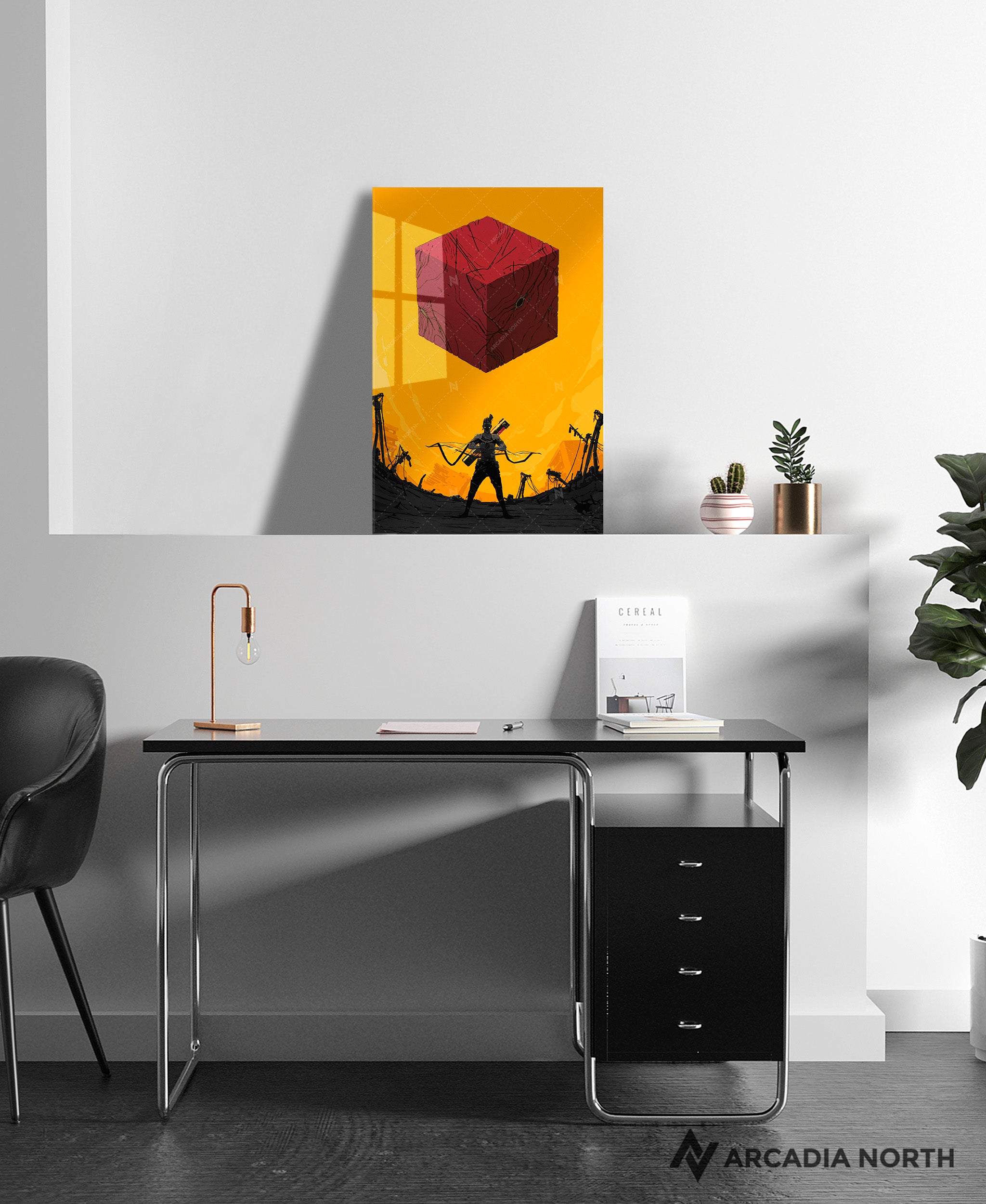 Arcadia North acrylic poster of a dystopian archer. Vessel by Naka. Acrylic wall art printed on acrylic.