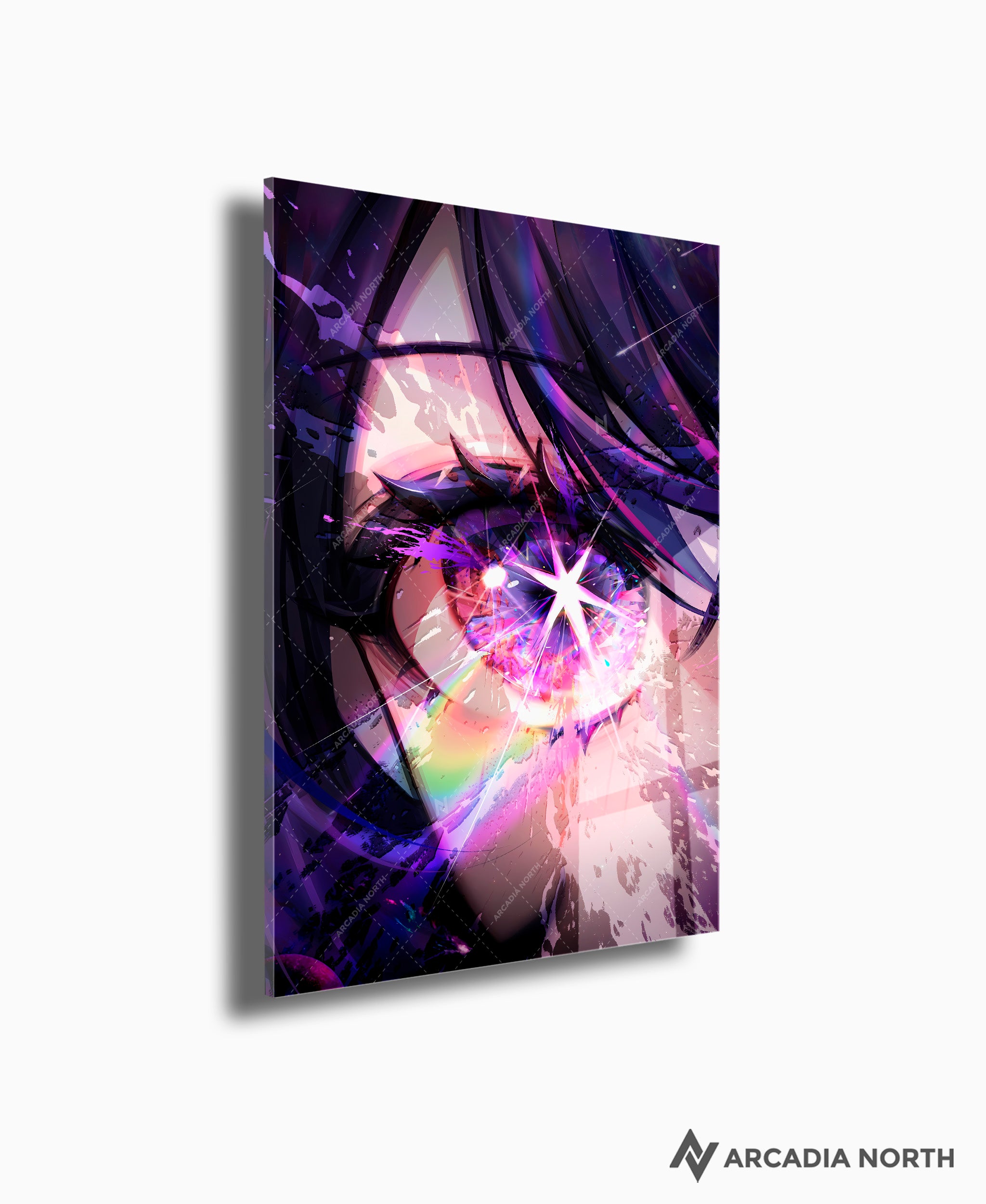 Oshi no Ko anime acrylic poster by Arcadia North. Featuring a close-up of Ai Hoshino's star eye. Acrylic wall art printed on acrylic.