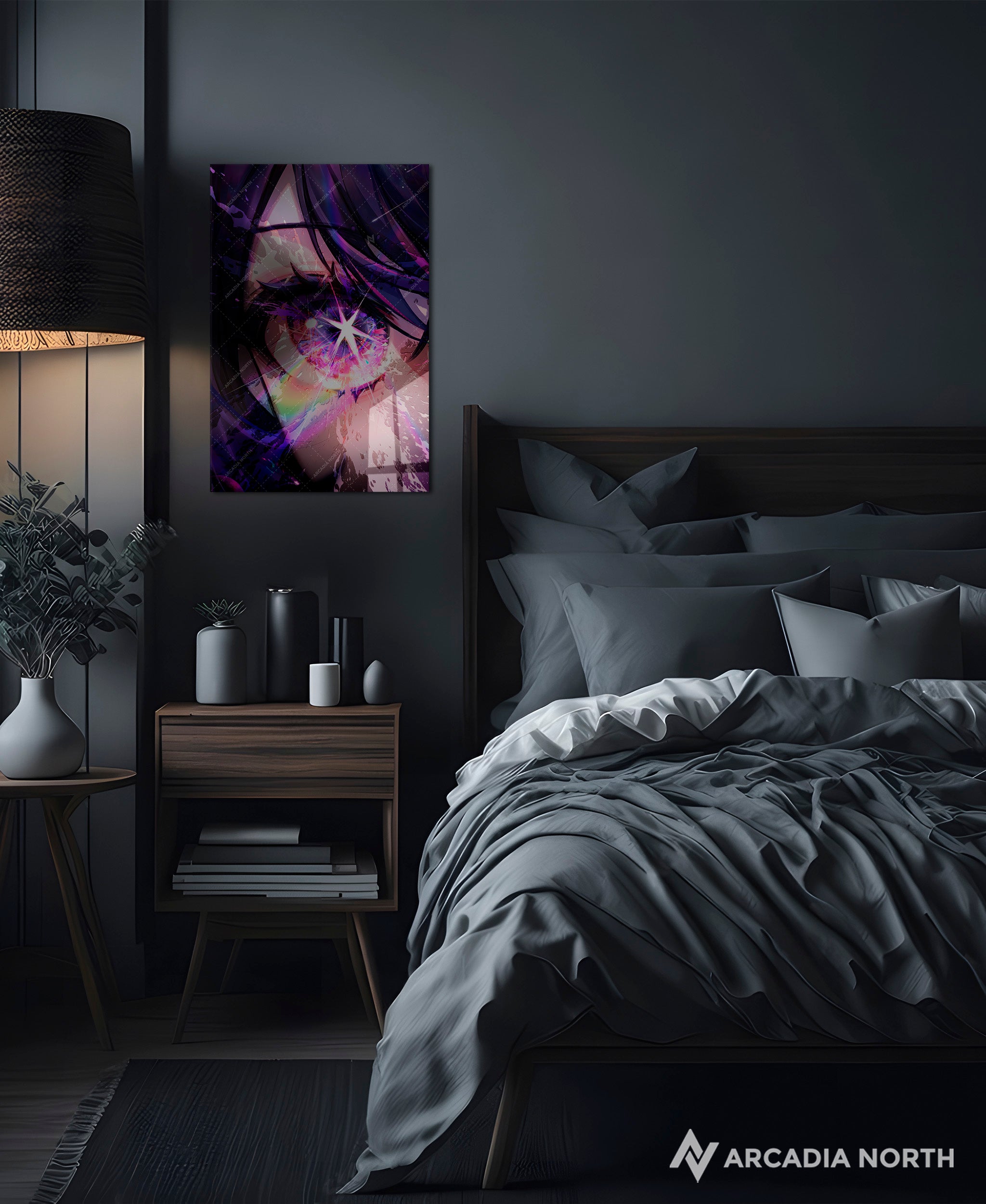 Oshi no Ko anime acrylic poster by Arcadia North. Featuring a close-up of Ai Hoshino's star eye. Acrylic wall art printed on acrylic.