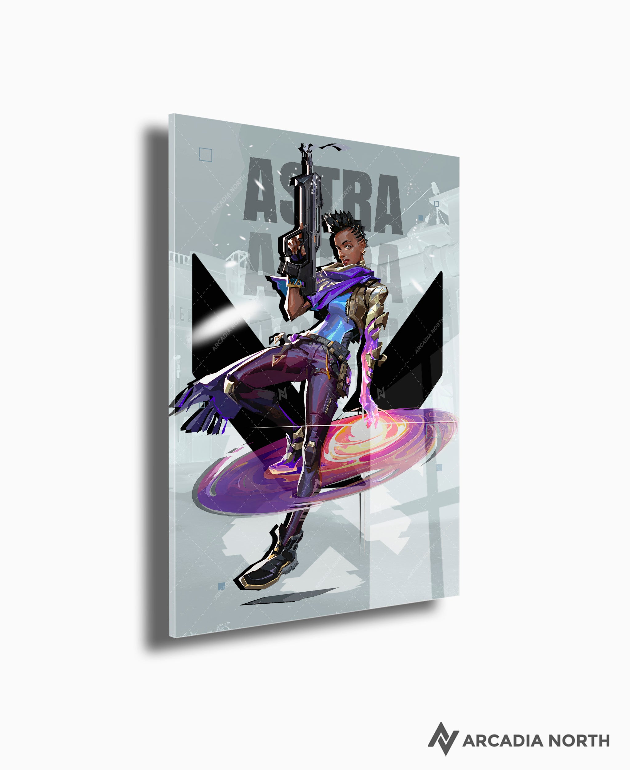 Valorant gaming acrylic poster by Arcadia North. Astra agent wallpaper on light/white background. Acrylic wall art printed on acrylic.