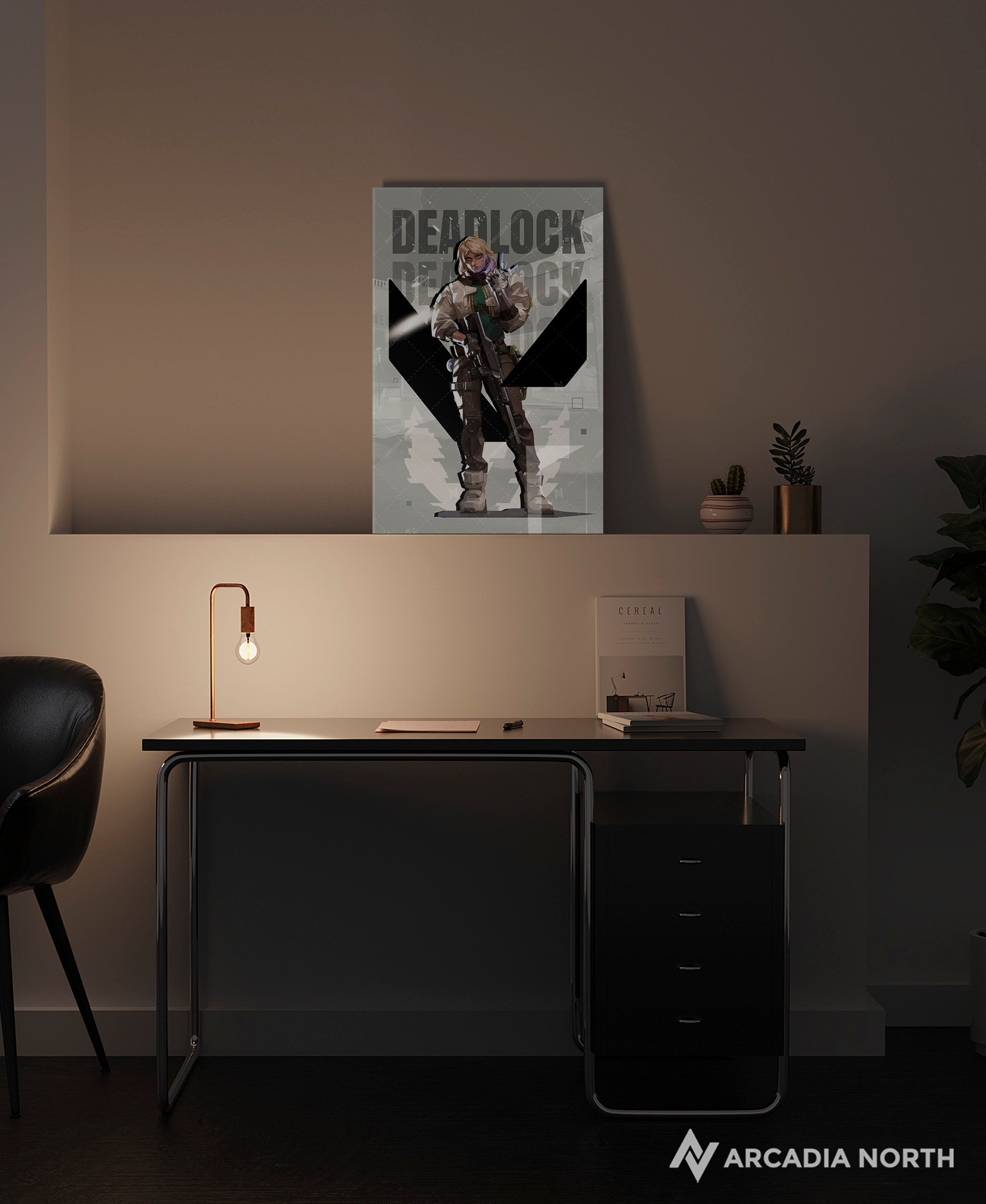 Valorant gaming acrylic poster by Arcadia North. Deadlock agent wallpaper on light/white background. Acrylic wall art printed on acrylic.