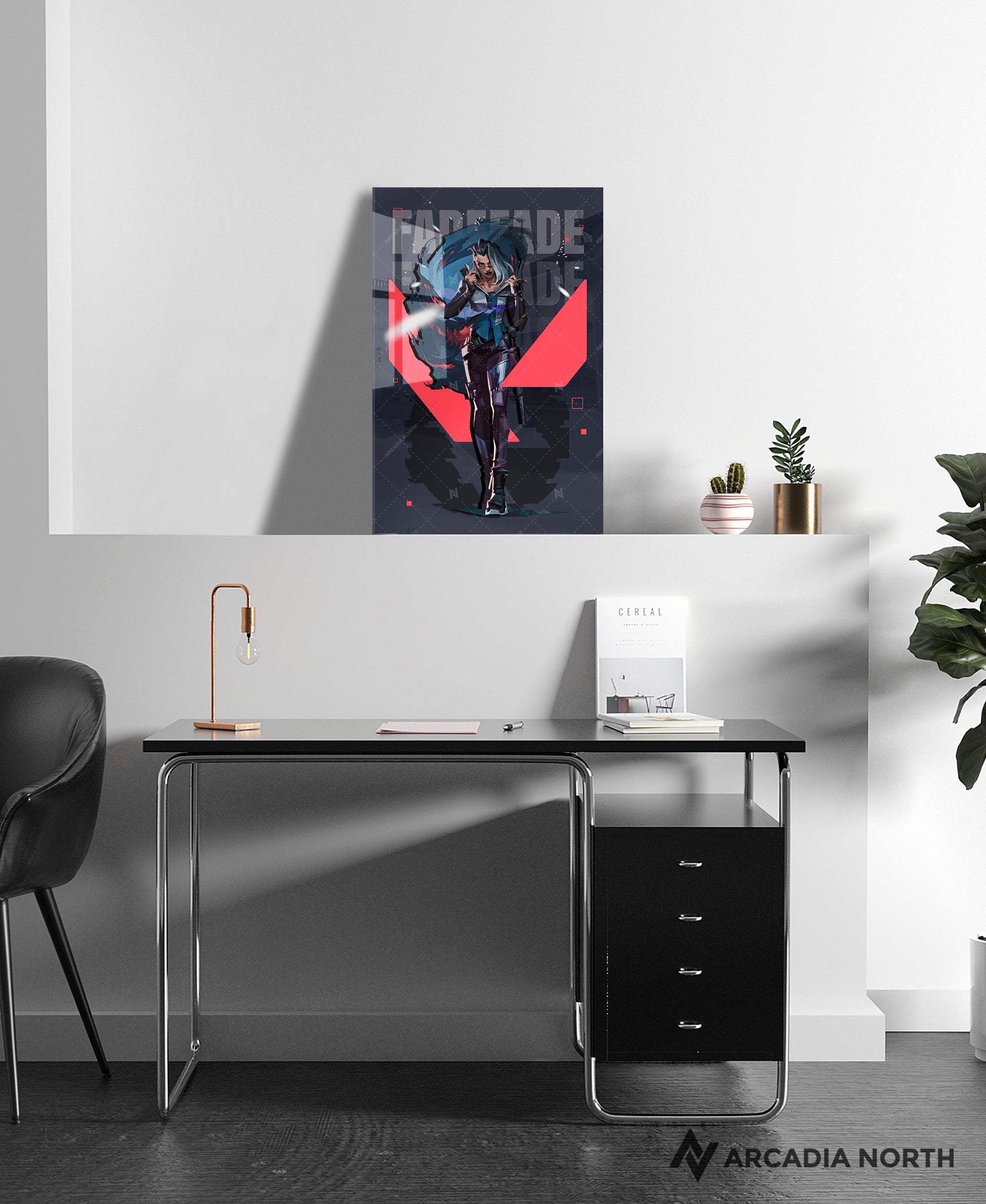 Valorant gaming acrylic poster by Arcadia North. Fade agent wallpaper on dark/black background. Acrylic wall art printed on acrylic.