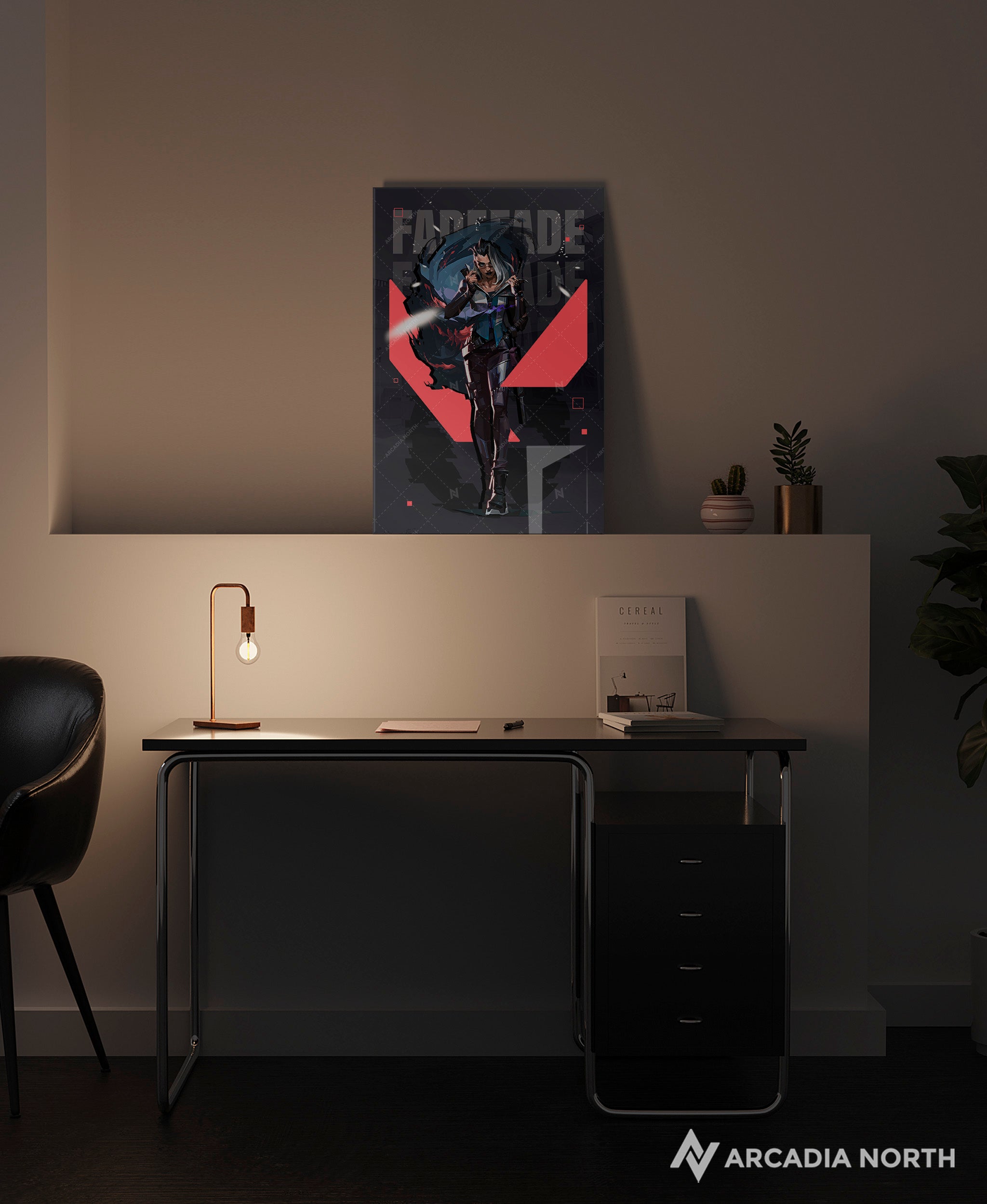 Valorant gaming acrylic poster by Arcadia North. Fade agent wallpaper on dark/black background. Acrylic wall art printed on acrylic.