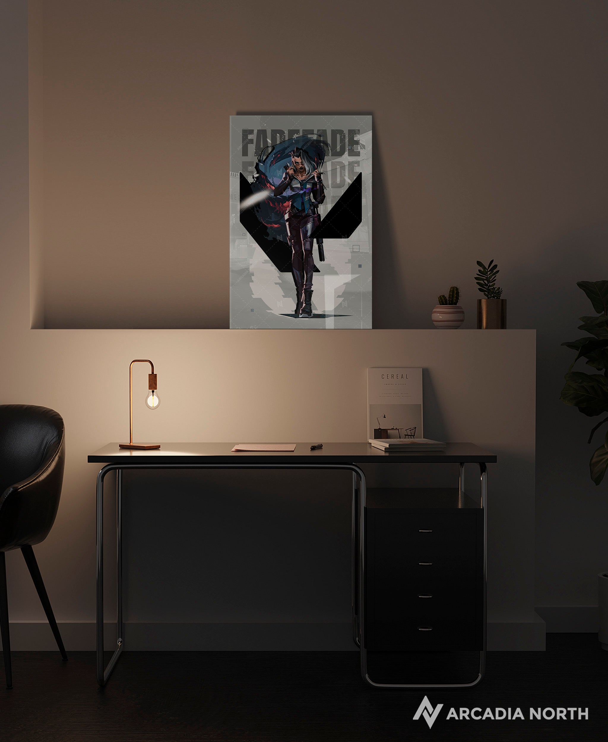 Valorant gaming acrylic poster by Arcadia North. Fade agent wallpaper on light/white background. Acrylic wall art printed on acrylic.