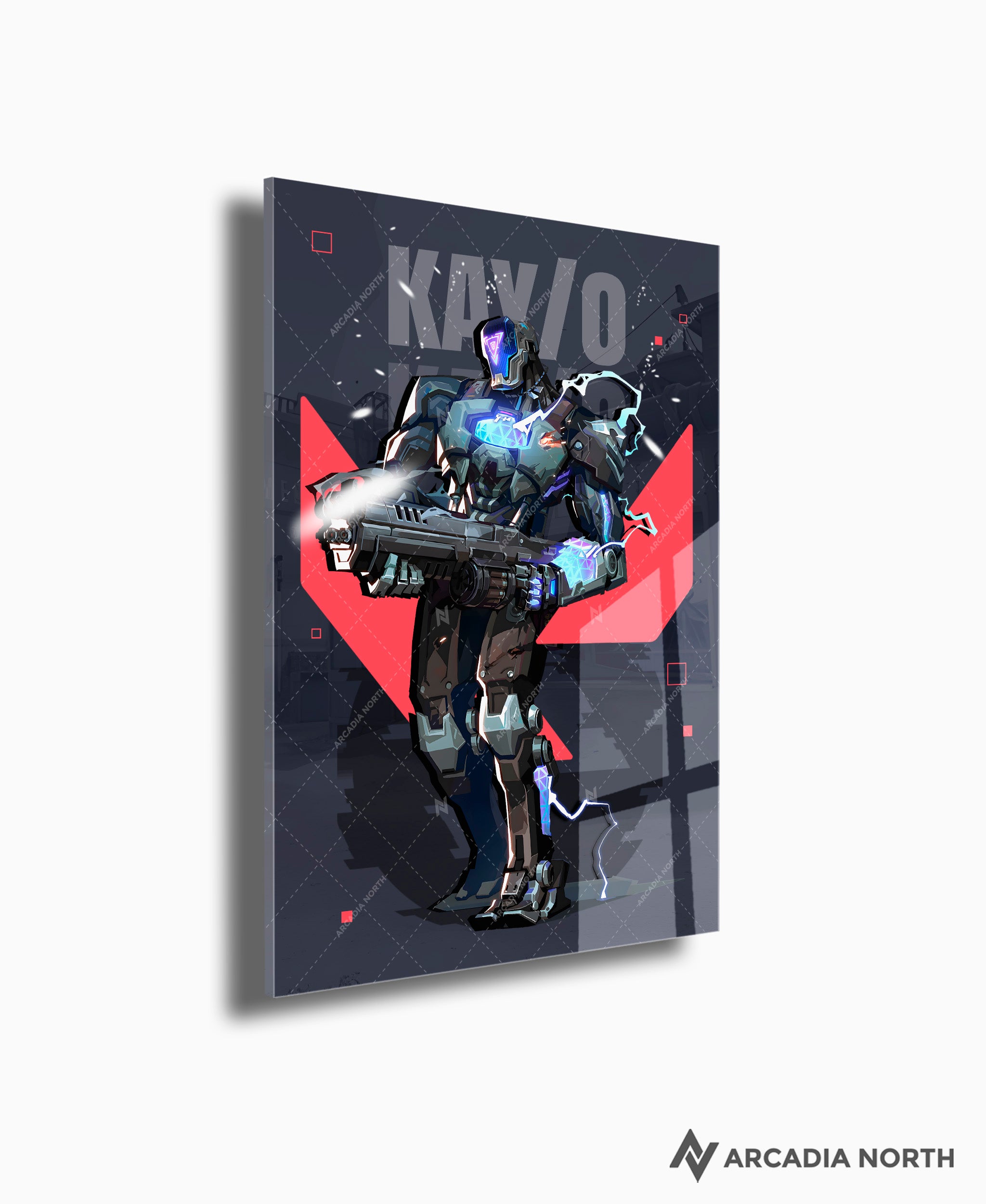 Valorant gaming acrylic poster by Arcadia North. KAY/O agent wallpaper on dark/black background. Acrylic wall art printed on acrylic.