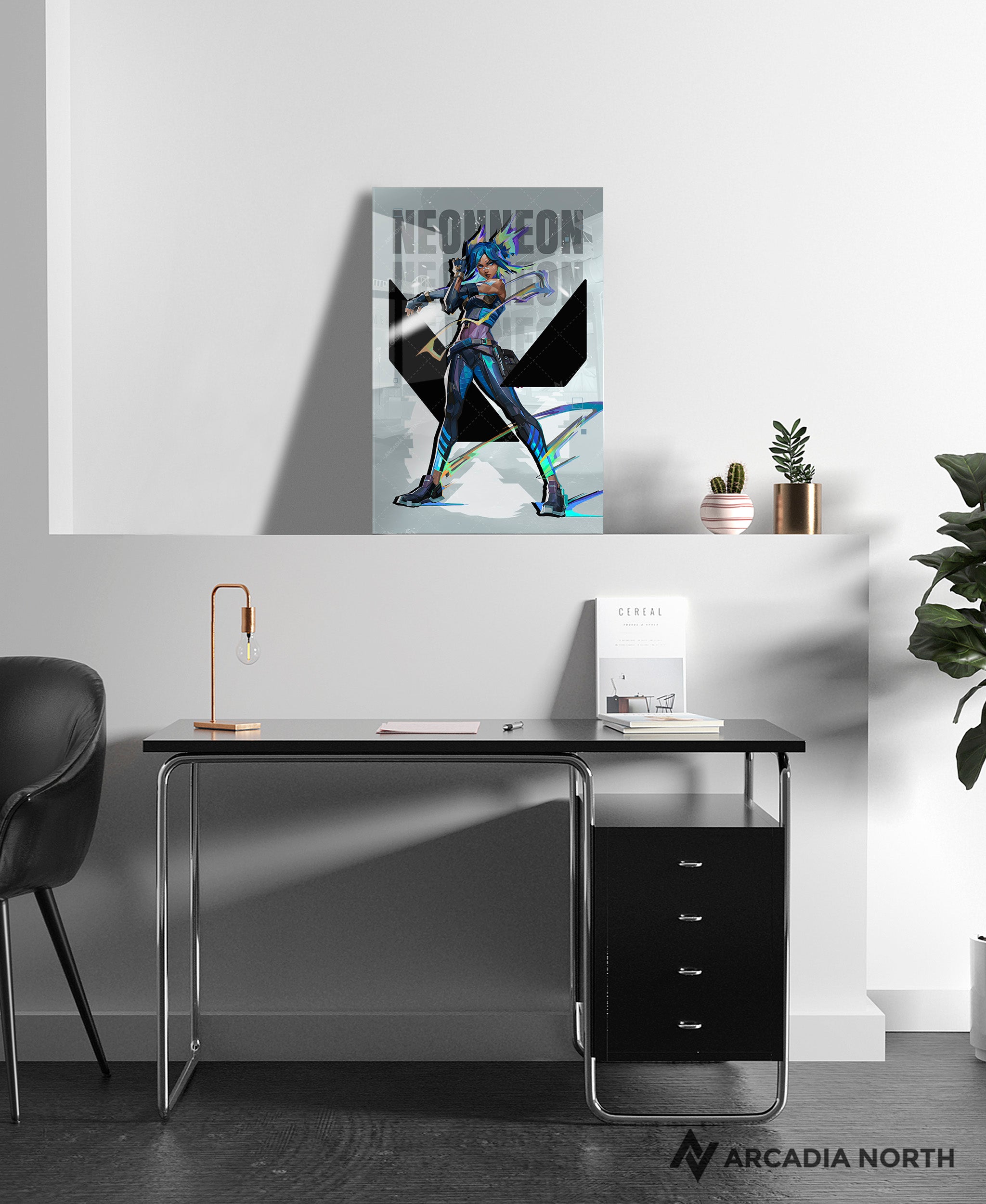 Valorant gaming acrylic poster by Arcadia North. Neon agent wallpaper on light/white background. Acrylic wall art printed on acrylic.