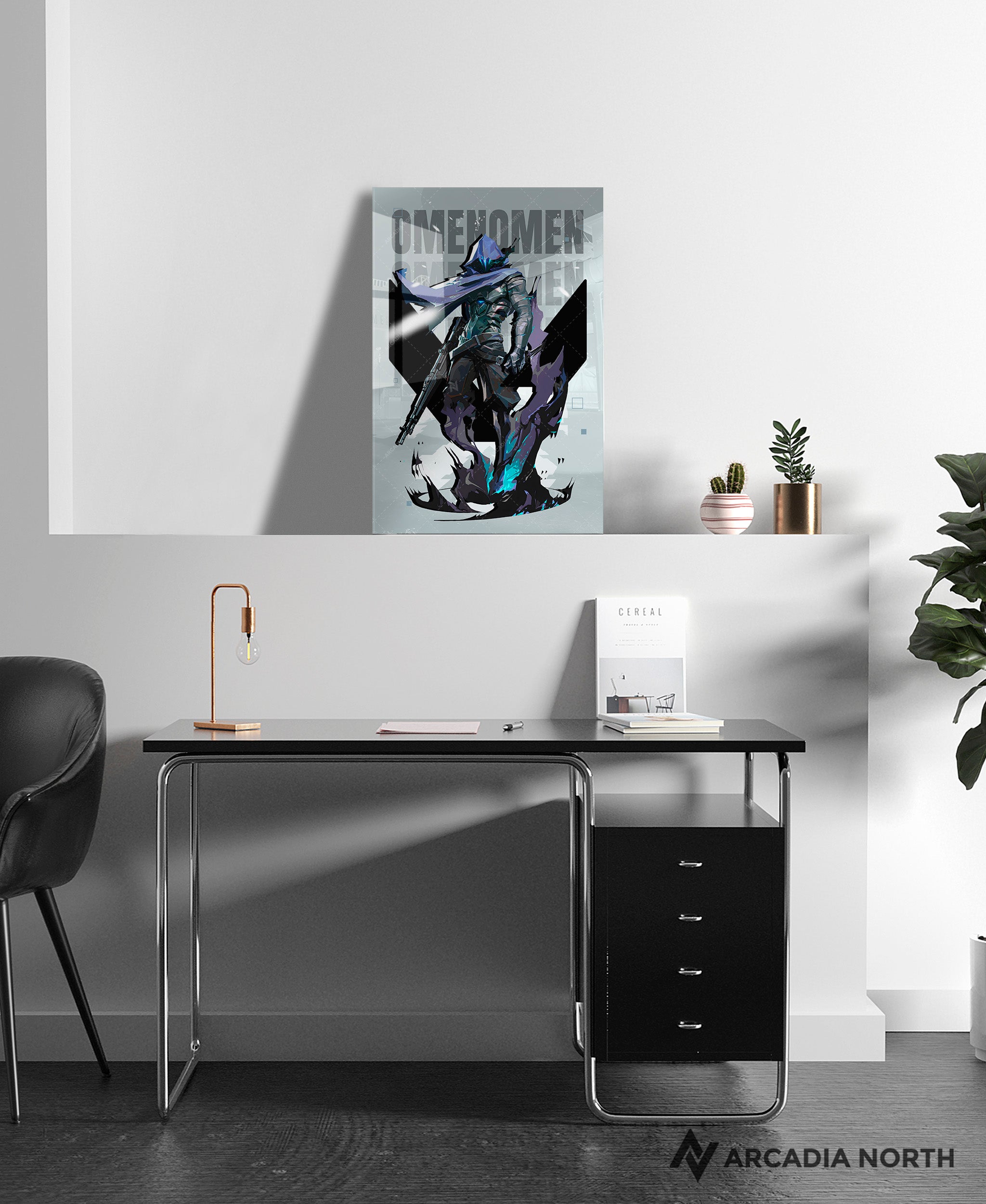 Valorant gaming acrylic poster by Arcadia North. Omen agent wallpaper on light/white background. Acrylic wall art printed on acrylic.