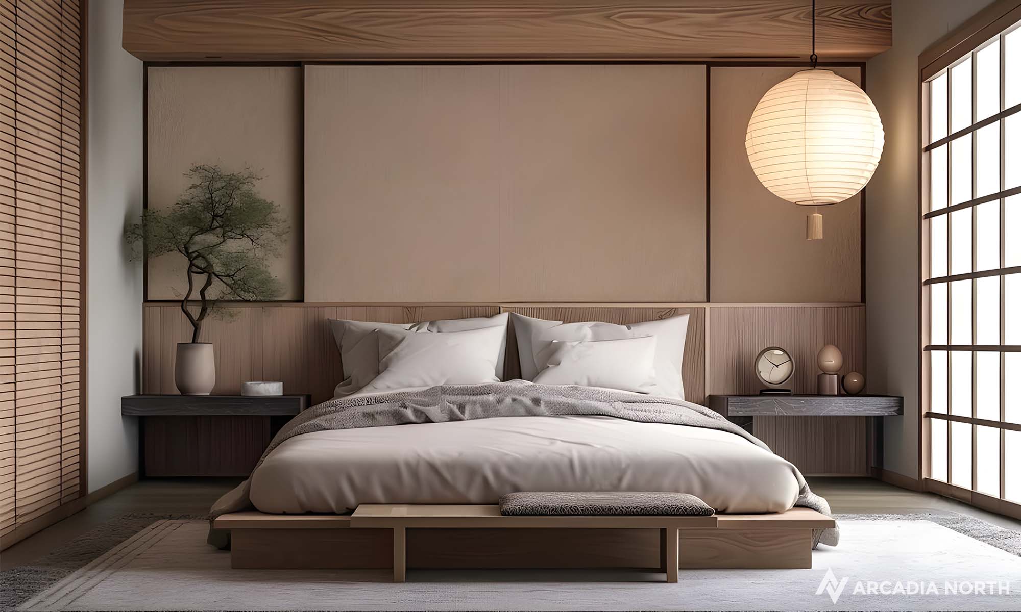 Modern Japanese style bedroom with an empty wall
