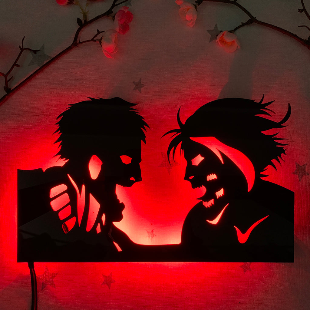 Attack on Titan Armor Titan and Attack Titan anime silhouette light