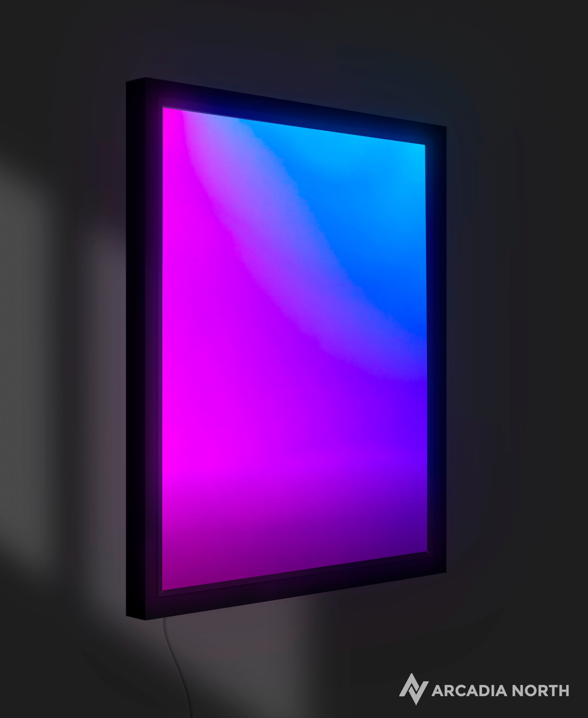 RGB backlit frame "CHROMAFRAME" to add backlighting to acrylic posters by Arcadia North.