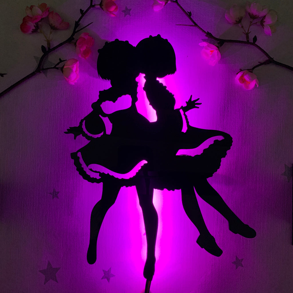 Re:Zero Ram and Rem anime silhouette light