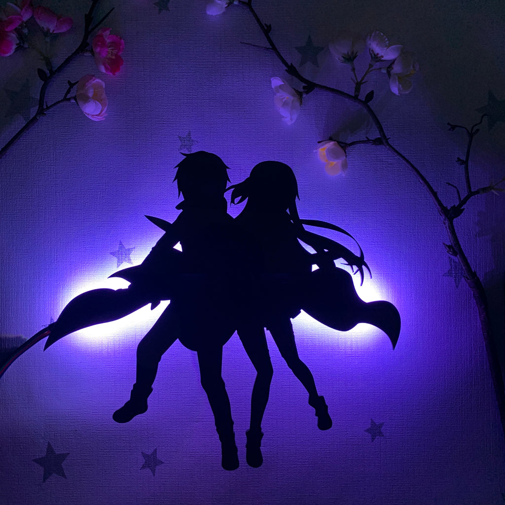 Sword Art Online Kirito and Asuna Yuuki anime silhouette light