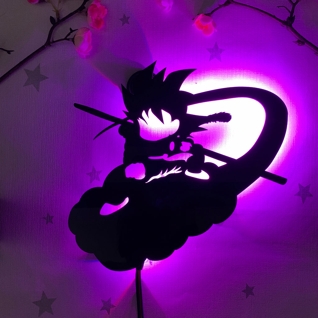 Dragon Ball Kid Goku on Flying Nimbus anime silhouette light