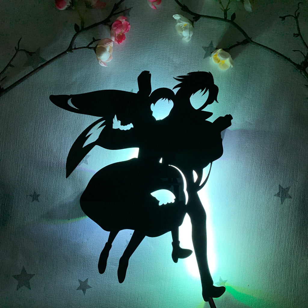 Studio Ghibli Howl's Moving Castle Howl and Sophie floating anime silhouette light