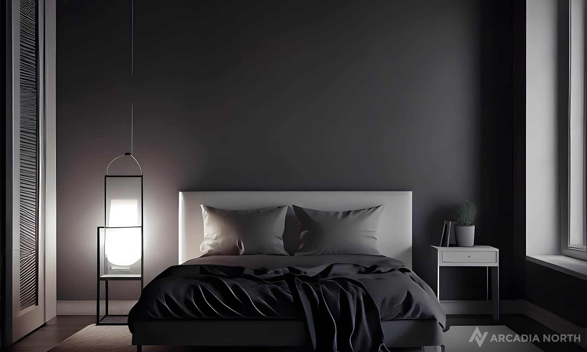 Modern bedroom with an empty wall