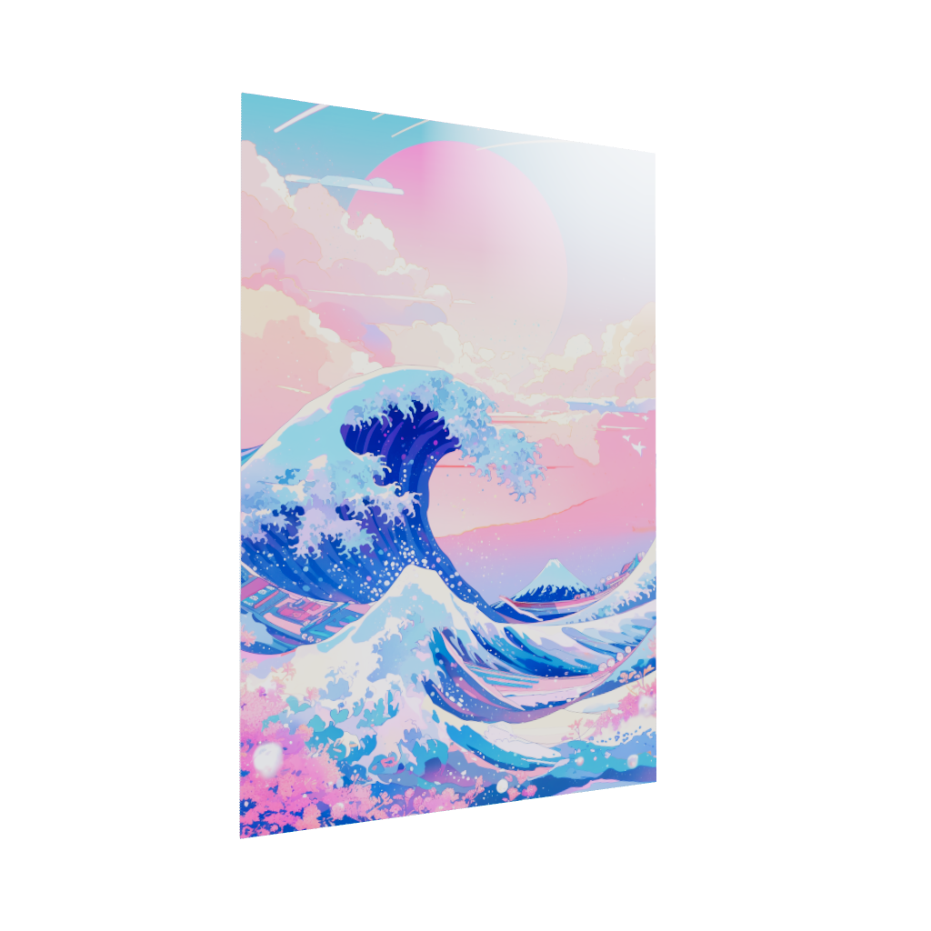 Acrylic poster 3D model of a pastel ethereal version of The Great Wave off Kanagawa. The Dreamwave off Kanagawa by Arcadia North.