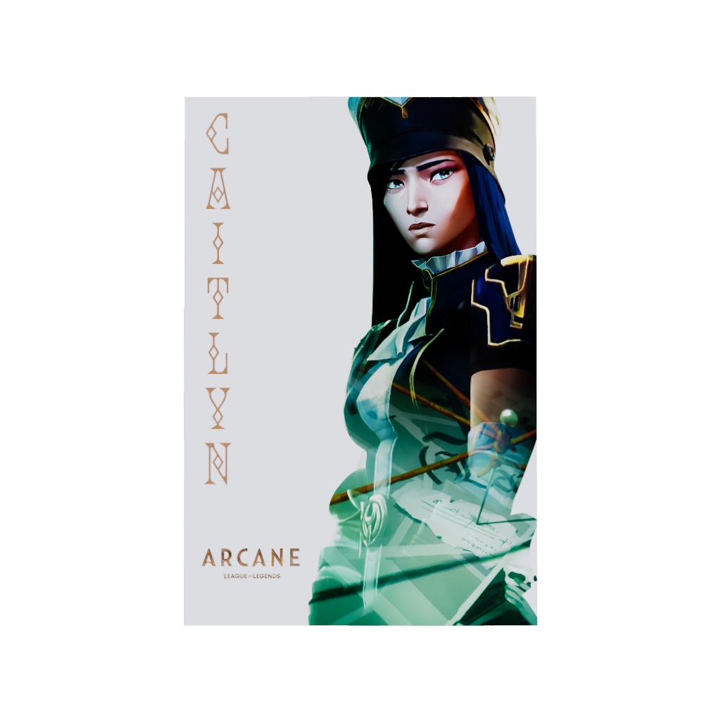 Arcane League of Legends gaming acrylic poster 3D model by Arcadia North. Caitlyn promotional poster. Acrylic wall art printed on acrylic.