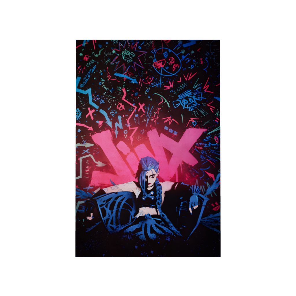 Arcane League of Legends gaming acrylic poster 3D model by Arcadia North. Jinx Graffiti. Acrylic wall art printed on acrylic.