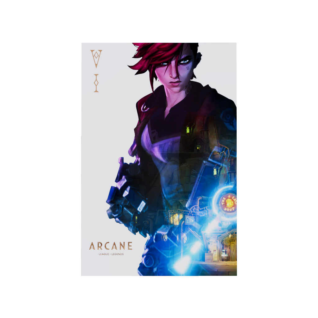 Arcane League of Legends gaming acrylic poster 3D model by Arcadia North. Vi promotional poster. Acrylic wall art printed on acrylic.