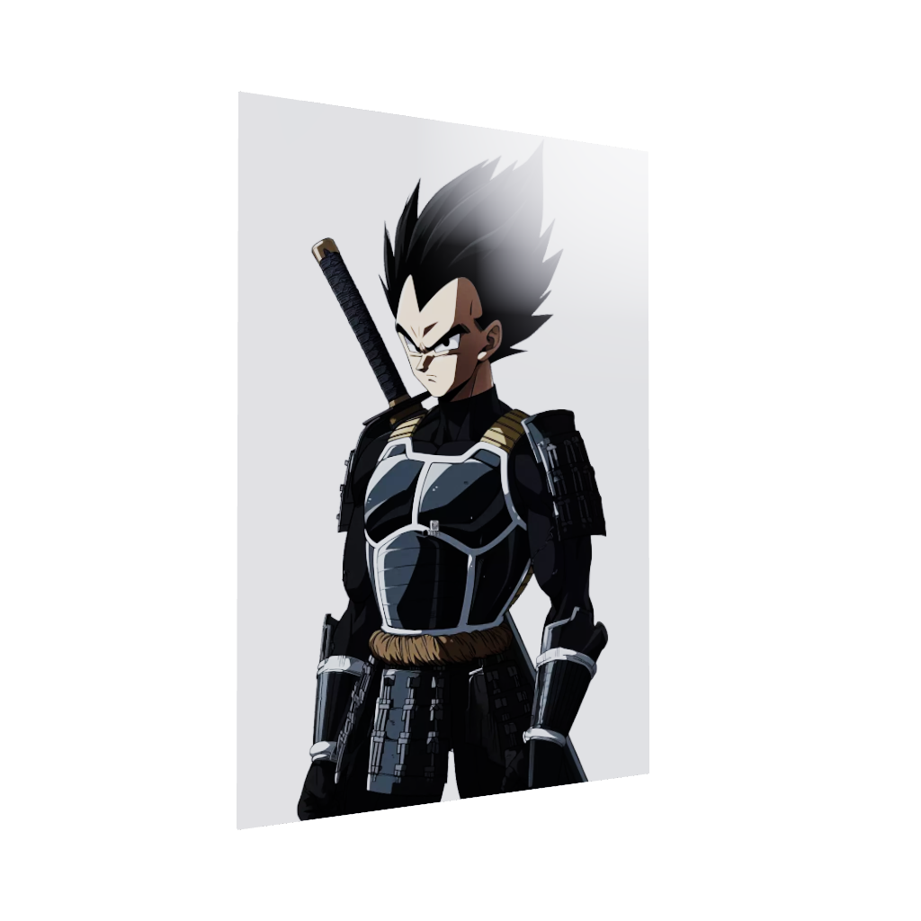 Dragon Ball anime acrylic poster 3D model by Arcadia North. Featuring Vegeta as a samurai on a white background.