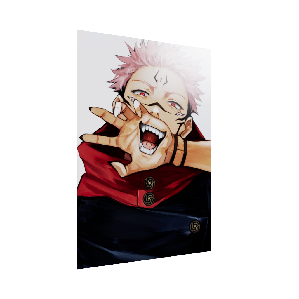 Jujutsu Kaisen anime acrylic poster 3D model by Arcadia North. Featuring a close-up of Sukuna on a white background.