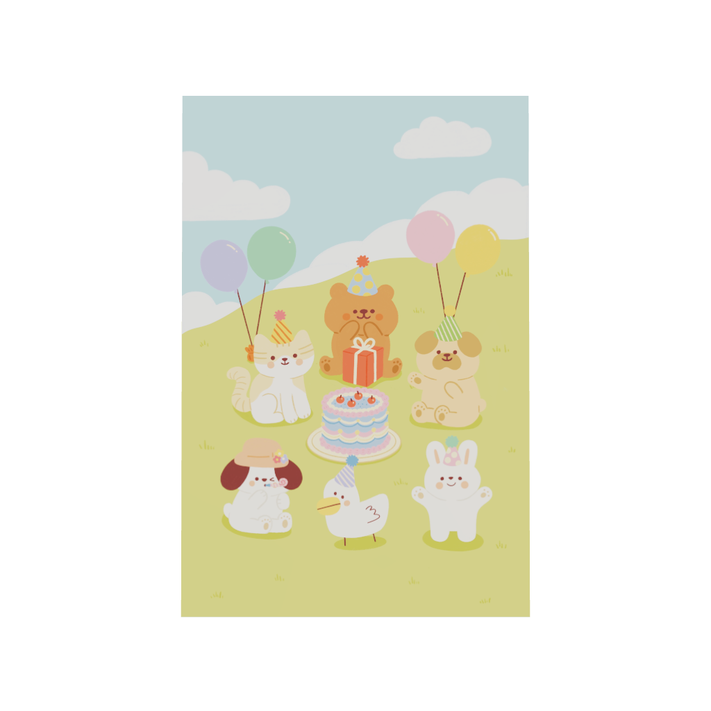 Arcadia North acrylic poster 3D model of a cute animal birthday party. Birthday Party by Wintermelon Shop. Acrylic wall art printed on acrylic.