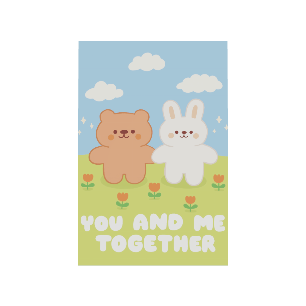 Arcadia North acrylic poster 3D model of a cute bear and bunny holding hands. You and Me Together by Wintermelon Shop. Acrylic wall art printed on acrylic.